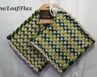 Hand Woven Pot Holders (Set of 2): 6x6, with Hanging Loops