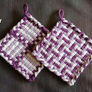 Hand Woven Pot Holders (Set of 2): 6x6, with Hanging Loops
