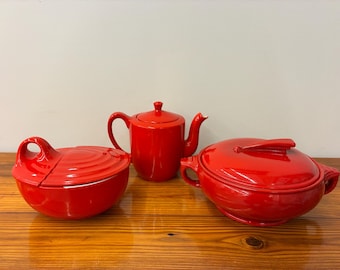 Vintage Hall China "Chinese Red" kitchenware pieces
