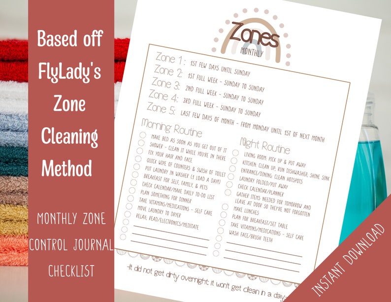 Printable Cleaning Checklist, Fly Lady Control Journal, Zone Journal