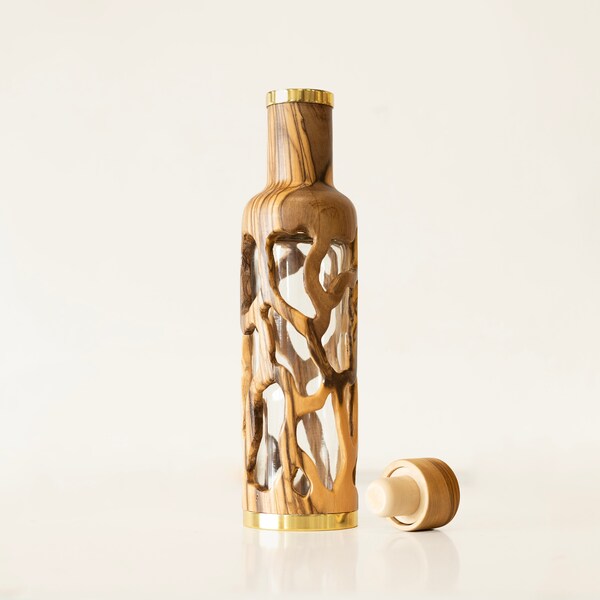 Handcrafted Wooden Bottle Suitable for Olive Oil Unique Kitchen Accessories Amazing Wedding Gift Idea Handcraved Mothers Gift Roots Design