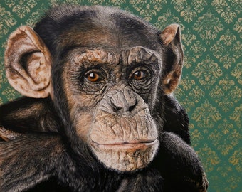 peinture de chimpanzé sur toile, peinture animalière, portrait de singe sur toile, œuvre d'art originale, peinture acrylique réaliste