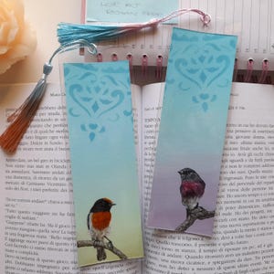 SET 2 SEGNALIBRI dipinti a mano,segnalibri animali,acrilico,illustrazione di animale,bookmark,handmade,gift for book lover,birds and sky