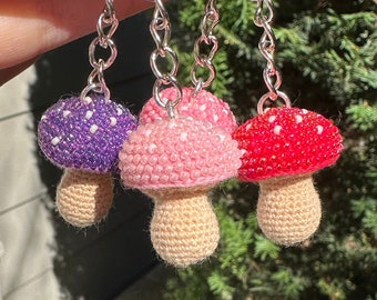 Bead Crochet Mini Mushroom Keychain with Different Color Options