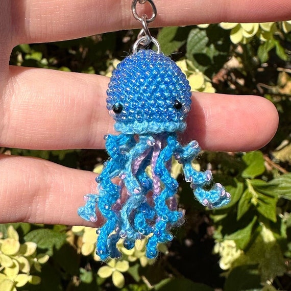 Bead Crochet Mini Jellyfish Keychain With Different Color Options 