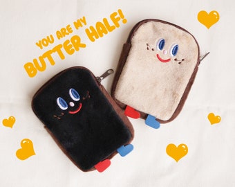 Soft Toast Pouch, Kawaii Friends, Sanitary Pads Organizer Bag, Cosmetic, Napkin, Embroidered Card Pouch