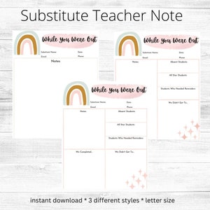 Substitute Teacher Note/While You Were Away Printable Template/Sub Note/Substitute Teacher Report