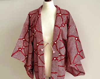 Vintage japonés Kimono Haori chaqueta Shibori Tie Dye Kimono profundo rojo seda kimono chaqueta uno de un tipo de moda vestido japonés