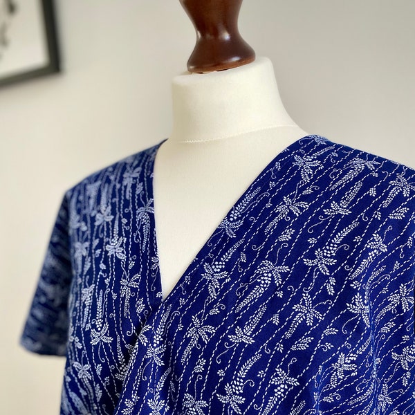 Remake kimono kimono en coton japonais Yukata pull col en V chemisier kimono cadeau pour elle cadeau mode durable bleu marine et bleu