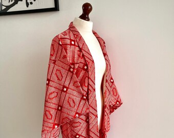 Vintage japonés Kimono Haori chaqueta Shibori Tie Dye Kimono chaqueta de kimono de seda roja uno de un tipo de vestido japonés de moda