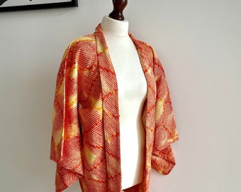 Vintage Japanese Kimono Haori Jacket Shibori Tie Dye Kimono Orange Silk Kimono Jacket One Of A Kind Fashion Japanese Dressing Gown