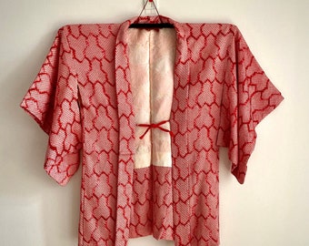 Vintage japonés Kimono Haori chaqueta Shibori Tie Dye Kimono chaqueta de kimono de seda roja uno de un tipo de vestido japonés de moda