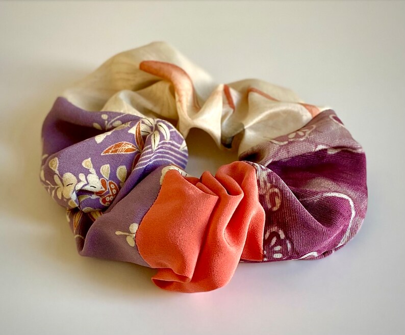 Kimono Scrunchie Japanese Vintage Silk Kimono Hair Accessory Chouchou Silk Large Scrunchie Upcycled Kimono Little Gift For Her Gift For Mom image 1