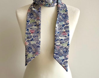 Kimono Skinny Scarf Japanese Vintage Kimono Neckerchief Unisex Gift Scarf Gift Scarf For Versatile Use Upcycled Kimono Thin Scarf