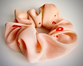 Kimono Scrunchie Japanese Vintage Silk Kimono Hair Accessory In Pale Pink Floral Print Fabric Little Gift For Her Gift For Mom