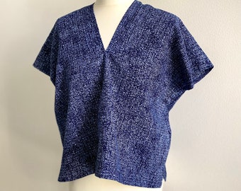 Blusa kimono japonés vintage algodón kimono Yukata upcycled V cuello pullover blusa regalo para su moda sostenible índigo japonés