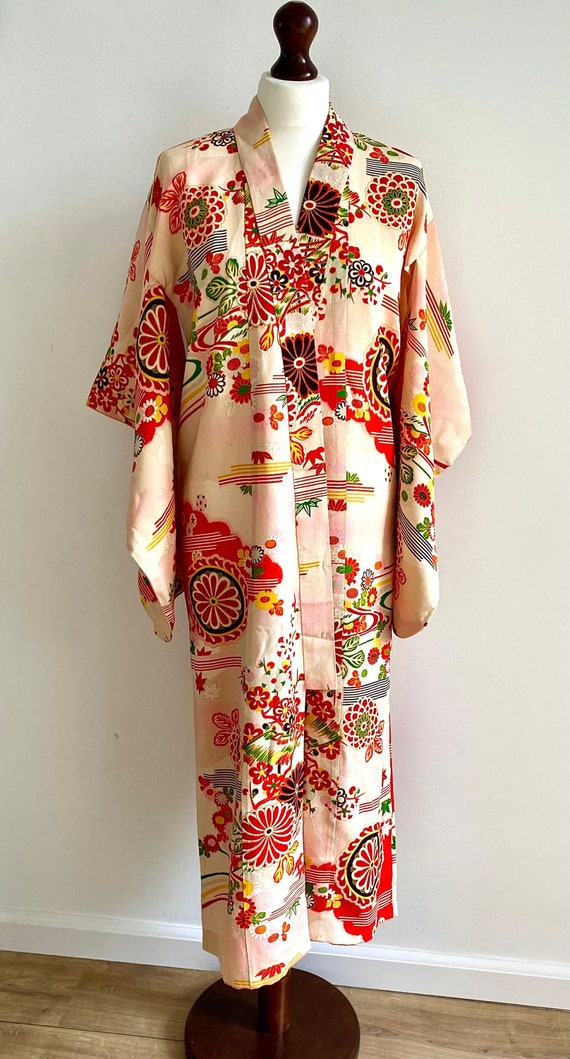 Japanese Antique Child Silk Kimono Furisode Robe K