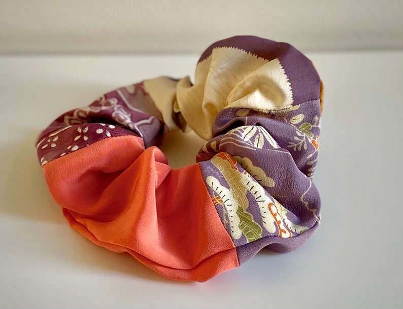 Kimono Scrunchie Japanese Vintage Silk Kimono Hair Accessory Chouchou Silk Large Scrunchie Upcycled Kimono Little Gift For Her Gift For Mom image 5