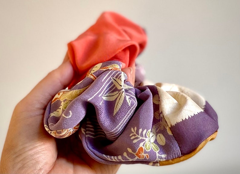 Kimono Scrunchie Japanese Vintage Silk Kimono Hair Accessory Chouchou Silk Large Scrunchie Upcycled Kimono Little Gift For Her Gift For Mom image 2