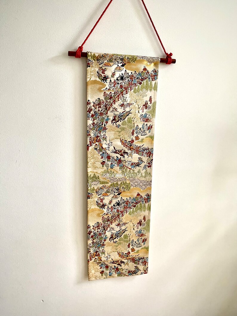 Japanese Wall Hanging Obi Tapestry Wall Decor Muromachi Period Scene