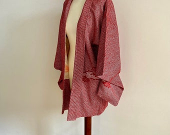 Vintage japonés Kimono Haori chaqueta Shibori Tie Dye Kimono profundo rojo seda kimono chaqueta uno de un tipo de moda vestido japonés