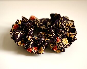 Kimono Frilled Scrunchie Vintage Japanese kimono fabric Wool Scrunchie Chouchou Hair Accessory Gift For Her Japanese Theme Gift For Mom