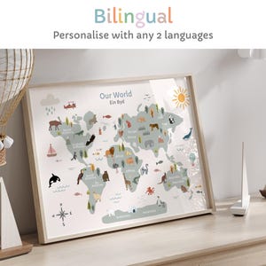Bilingual World Map Poster | PRINTABLE | Personalised Print | | Multilingual learning | Educational | Bilingual children | Our world