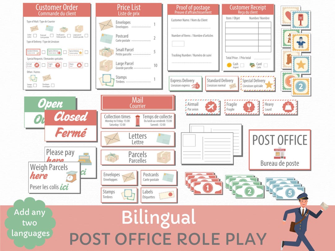 Bilingual Post Office Role Play Set | Post Office Signs & Postal Worker ...