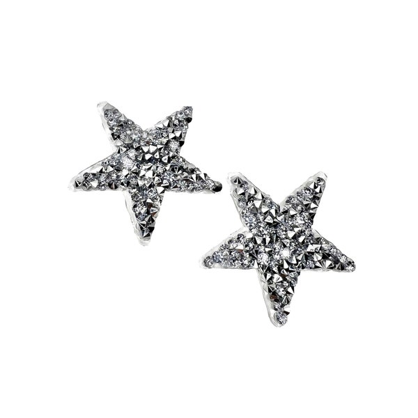 Small silver stars iron on rhinestones sparkly patch patches lot of 2