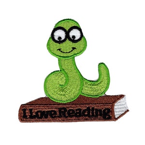 Bookworm I love reading worm books embroidered iron on sew on applique patch