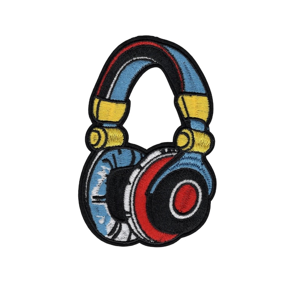 Headphones music headset gamer embroidered iron on sew on applique patch