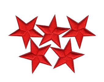 Lot of 5 red Five point stars embroidered iron on sew on applique patches