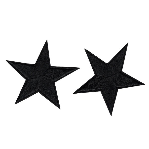 Lot of 2 black five point star embroidered iron on sew on applique patch