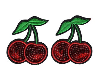 Pair of cherries cherry red fruit sequin iron on applique patch lot of 2