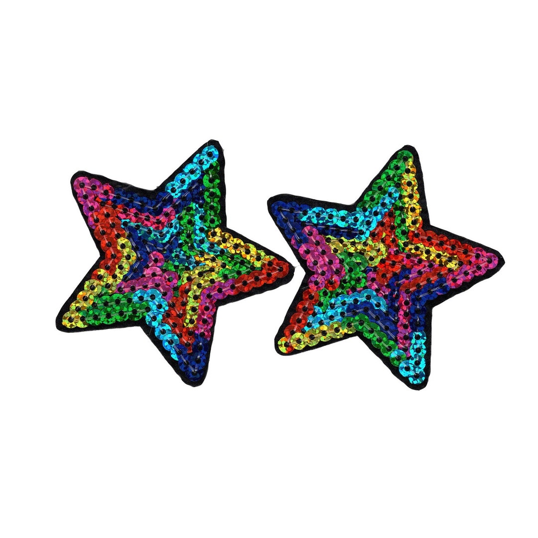 Colorful Sequin Stars Iron on Sew on Applique Patch Lot of 2 Etsy