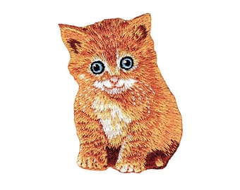 Orange cat kitten kitty pet embroidered iron on sew on applique patch