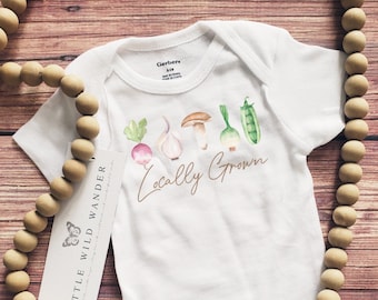 Locally Grown Onesie ® or Shirt, Vegetable New Baby Clothing, Farmers Market Birthday Outfit