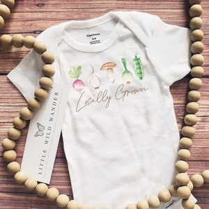 Locally Grown Baby Onesie ®, Vintage Vegetable Baby Bodysuit, Cute Organic Shower Gift, Unisex Take Home Outfit, Funny Food Infant Shirt