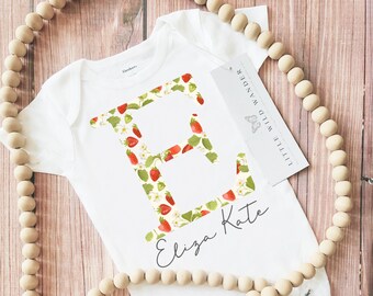 Retro Strawberry Personalized Baby Onesie®, Vintage Berry Monogram Bodysuit, Girls Custom Name Shower Gift, Take Home Outfit, Birthday Shirt