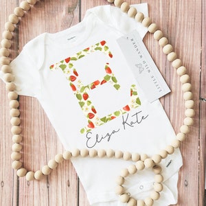 Retro Strawberry Personalized Baby Onesie®, Vintage Berry Monogram Bodysuit, Girls Custom Name Shower Gift, Take Home Outfit, Birthday Shirt