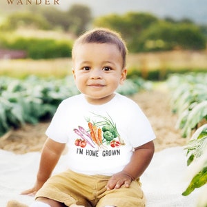 I&#39;m Home Grown Onesie ® or Shirt, Vegetable Baby Bodysuit, Cute Farmers Market Shower Gift, Unisex Take Home Outfit, Carrot Birthday Tshirt