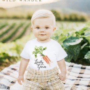 Locally Grown Carrot Onesie ® or Shirt, Vegetable Baby Bodysuit, Cute Farm Shower Gift, Unisex Veggie Coming Home Outfit, Birthday Tshirt