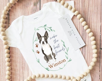 Boston Terriers Make The Best Friends Personalized Baby Onesie®, Dog Sibling Kid Tee, Custom Name Tshirt, New Baby Announcement, Shower Gift