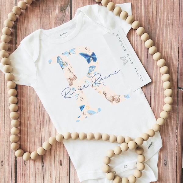 Butterfly Personalized Baby Onesie® or Toddler Tee, Boho Monogram Bodysuit, Girls Boho Take Home Outfit, Custom Name Birthday Outfit
