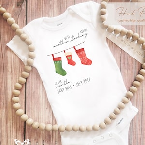 We&#39;re Adding Another Stocking Christmas Announcement Baby Onesie ®, Personalized Due Date New Dad Grandparent Surprise, Holiday Shower Gift