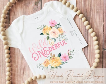 Wild and ONEderful Baby Onesie ® or Shirt, Wildflower Newborn Outfit, New Baby Clothing, Girls Floral First Birthday Party Tee