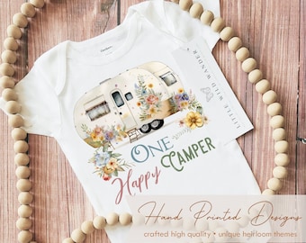 One Happy Camper Baby Onesie ®, Camping Newborn Outfit, RV Theme Birthday Tee Shirt, Camper Girls New Baby Clothing
