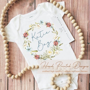 Ladybug Wildflower Personalized Baby Onesie ®, Girls Floral Shirt, Name Newborn Outfit, Custom Monogram Clothing, Birthday Party Tee