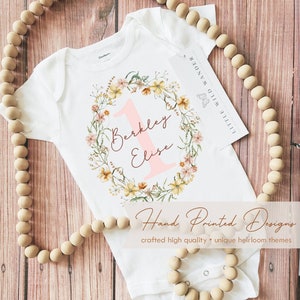 Wildflower Personalized Baby Onesie ® or Shirt, Monogram Newborn Outfit, New Baby Name Clothing, Girls Floral First Birthday Party Tee