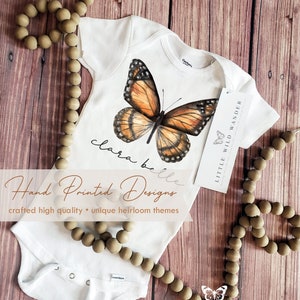 Butterfly Personalized Onesie® or Shirt, Monarch Custom Name Birthday Tee, Girls Boho Shower Gift, Toddler T-shirt or Take Home Outfit